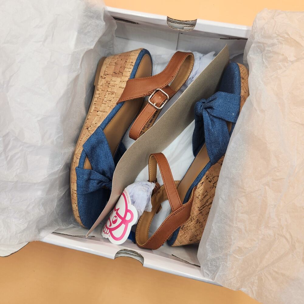 Sugar Big Girls Denim Blue Palmier Summer Cork Wedge Sandals Size Kids 4M - Picture 2 of 7